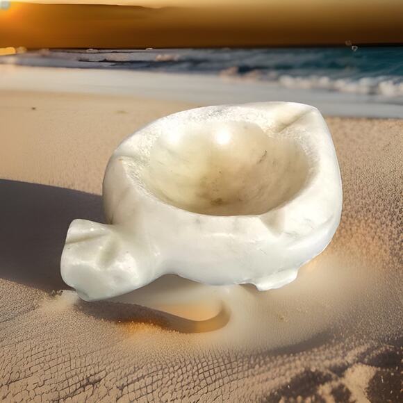 Vintage Mid Century Modern Elegant Marble Carved Turtle Ashtray Retro MCM - Picture 5 of 9